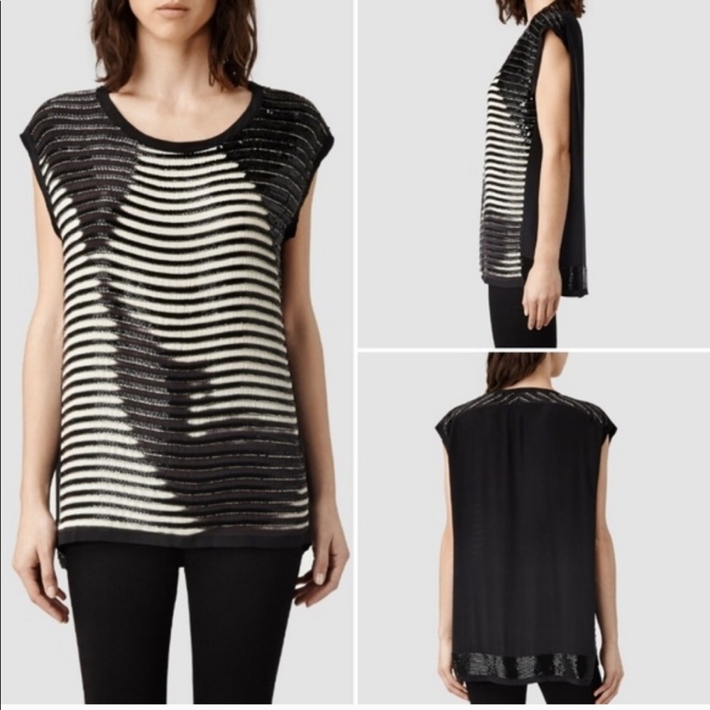 All Saints Sz 2 Silk Hand Beaded Top 'Arianna'
